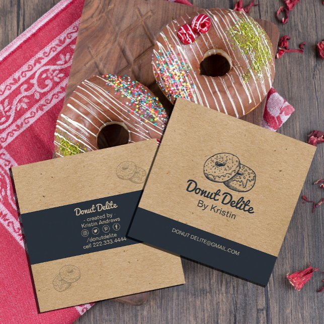 cartão de visita de Rosquinha quadrado de papel kr (craft paper business card #donut #simplecard #calligraphy #script #drawingdonut)