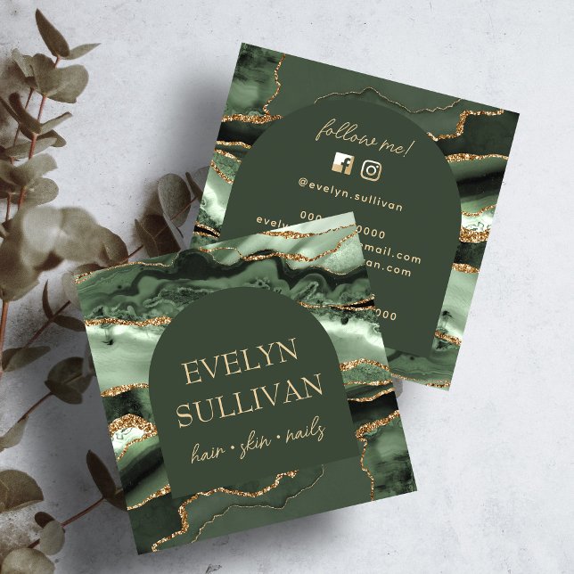 Cartão de visita de sábado verde agate e arco (Criador carregado)