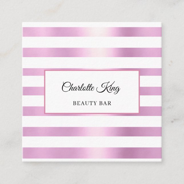Cartão de visita de Salão de Stripes Brancas Rosa (Frente)