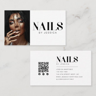 Cartão de Visita de Salão de Unhas Preto e Branco 