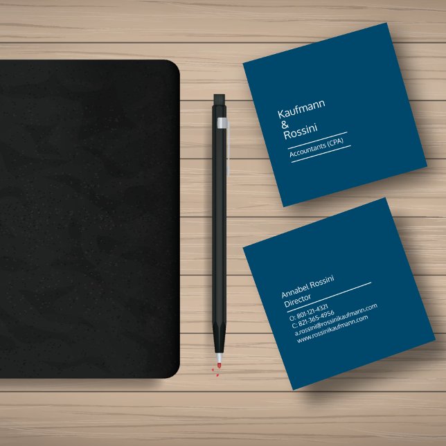 Cartão de visita de Sequência Profissional de Cont (Accountant CPA Deep Blue & White Simple Profesisonal Eceutive Square Business Card)