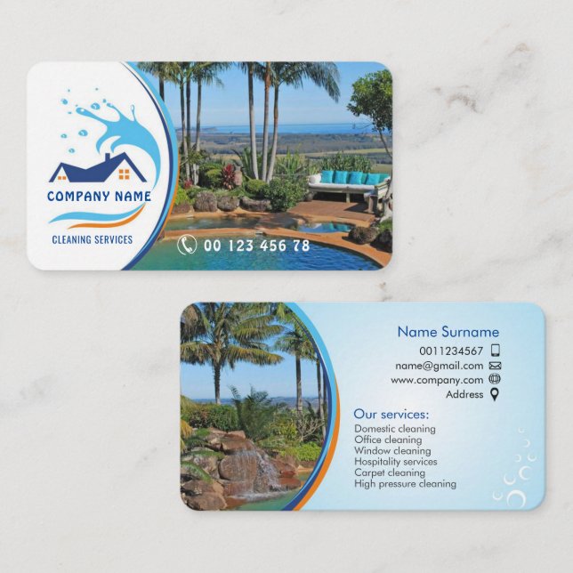 Cartão de visita de serviço de limpeza (Frente/Verso)