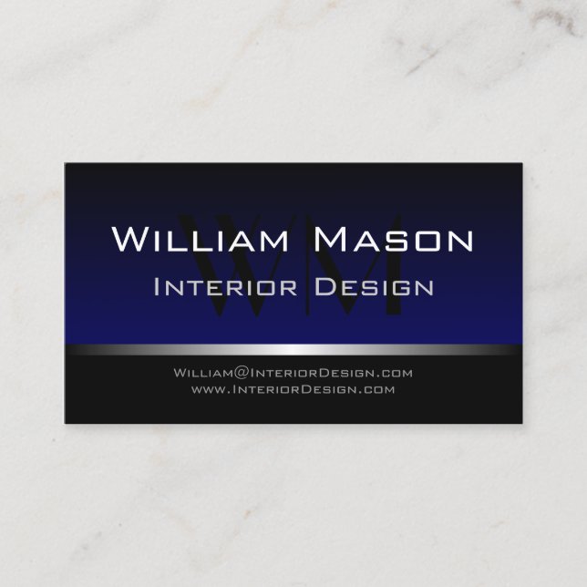 Cartão de visita de Stripe Profissional Azul e Pra (Frente)