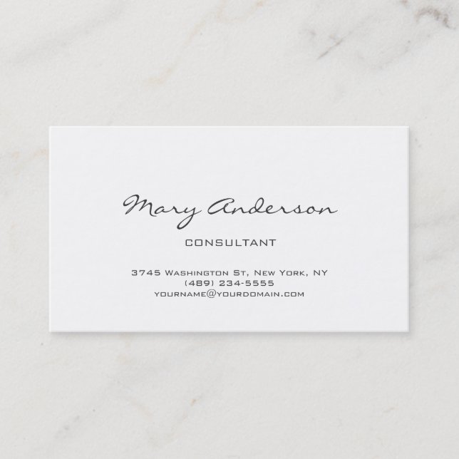 Cartão de visita de Tendência Branca de Script de  (Frente)