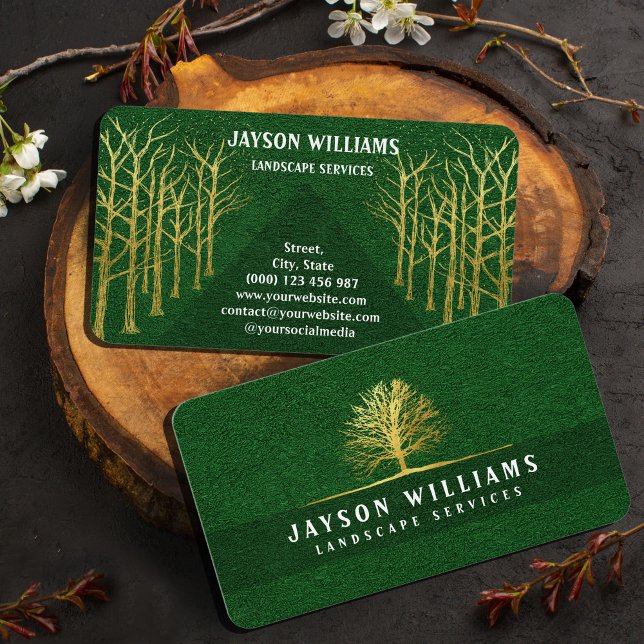 Cartão de visita de Textura de Grass Moderna com Á (#zazzlemade #lawncarebusinesscard #greengrassandgoldtree
)