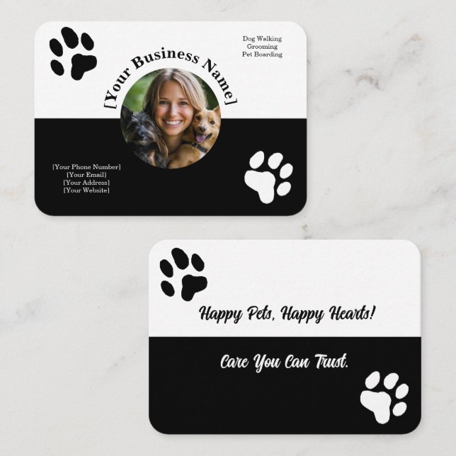 Cartão de visita de Tratamento de Pet Preto e Bran (Frente/Verso)