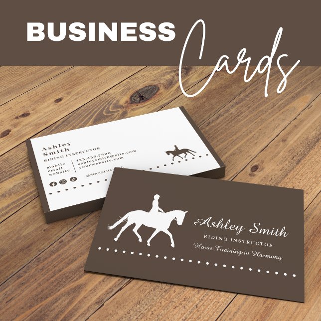 Cartão de visita de Treinador em Cavalo Moderno de (Modern Trendy Horse Trainer Business Card Brown)