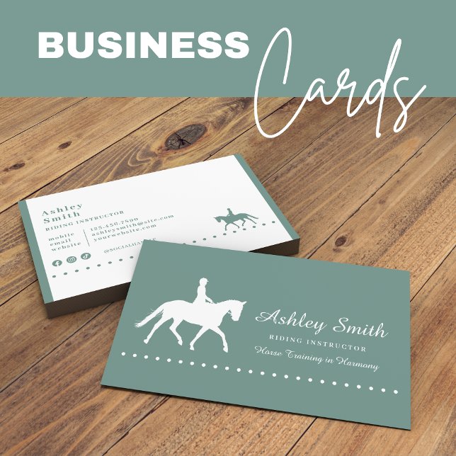 Cartão de visita de Treinador em Cavalo Moderno de (Modern Trendy Horse Trainer Business Card modern green)