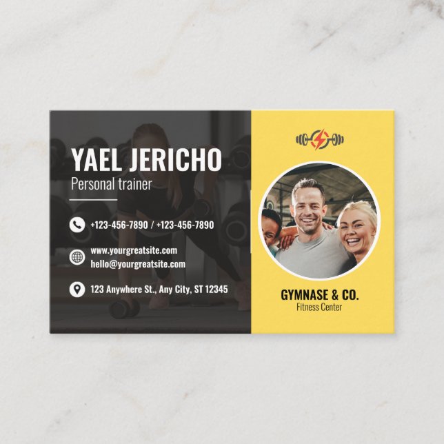 Cartão de visita de treinador pessoal elegante e m (Frente)