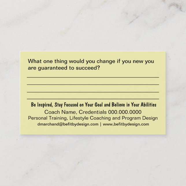 Cartão de visita de Treinamento de Vida (Verso)