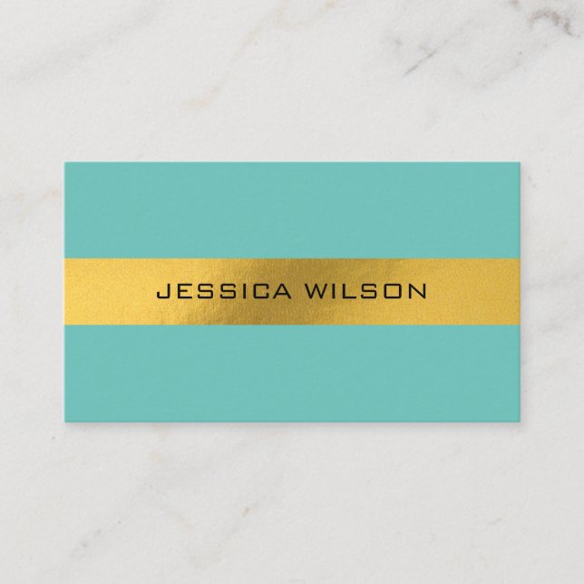 Cartão de visita de turquesa azul de folha de ouro (Frente)