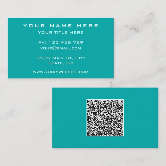 Cartão de visita de Turquesa Personalizado com Cód (Frente/Verso)
