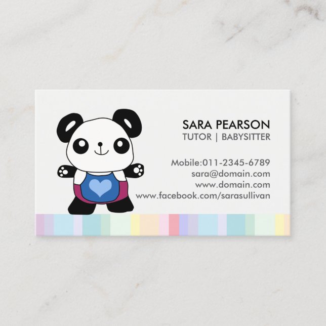 Cartão de Visita de Tutor Panda Fofo (Frente)