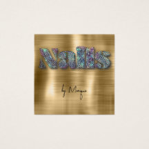 Cartão de visita de Unhas Holográfico de Ouros Fau