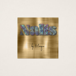 Cartão de visita de Unhas Holográfico de Ouros Fau