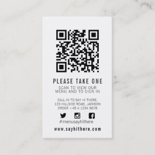 cartão de visita de verificação do menu Qr