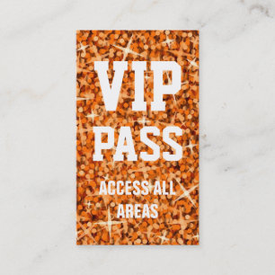 Cartão de visita de 'VIP PASS' Laranja Glitz