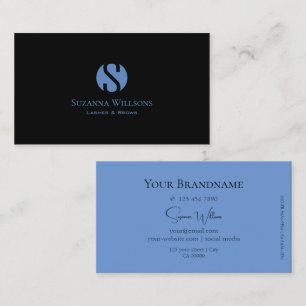 Cartão De Visita Decente Preto Simples e Azul com Monograma Elegant