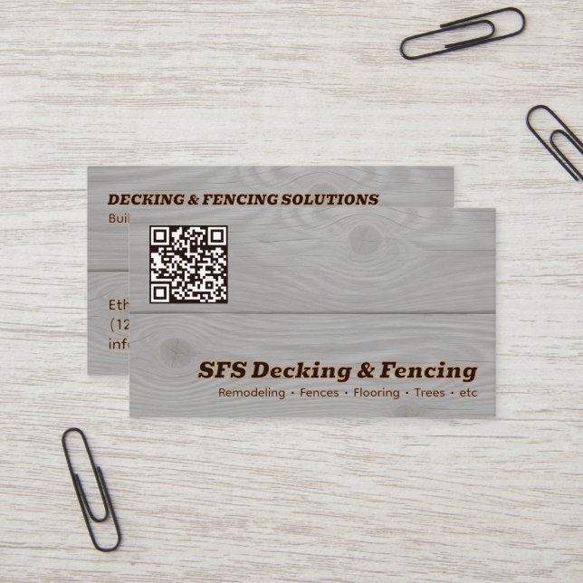 Cartão De Visita Decking & Fencing Business QR Vcard (Frente/Verso In Situ)