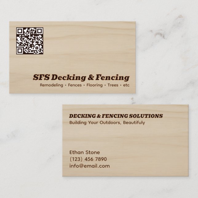 Cartão De Visita Decking & Fencing Business QR Vcard (Frente/Verso)