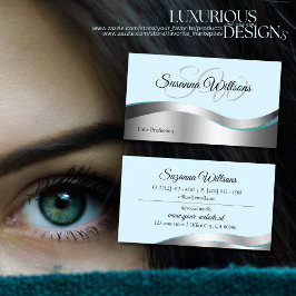 Cartão De Visita Decor de Prata Onda de Teal Inteligente com Classe