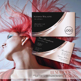 Cartão De Visita Decor de vidro preto e Rosa Dourado com logotipo l