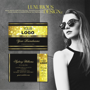 Cartão De Visita Decor do Ouro do logotipo luxuoso preto e brilhant