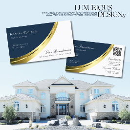 Cartão De Visita Decor Dourado azul e branco com Na moda de código 