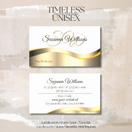 Cartão De Visita Decor Dourado Branco clássico com onda com inicial