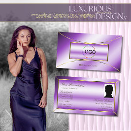Cartão De Visita Decor Dourado Roxo Real com Logotipo e Fotografia 