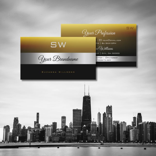 Cartão De Visita Decor e Monograma Preto Caramelo Moderno (Criador carregado)