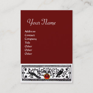 Cartão De Visita DECORAÇÃO ANTIGA, ANIMAIS, vermelho branco preto