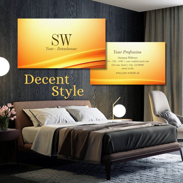 Cartão De Visita Decoração Curva-Laranja Nobre Shimmery com Monogra (Criador carregado)