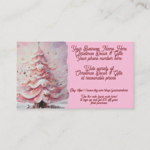 Cartão De Visita Decoração de Natal e presentes Árvore cor-de-rosa