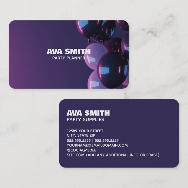 Cartão De Visita Decoração do Partido Balão (Frente/Verso)