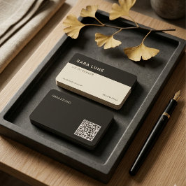 Cartão De Visita Deep Black Japandi Minimal QR Code Designer Studio