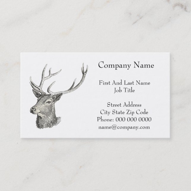 Cartão De Visita Deer Buck Head com Antlers Black and White Art (Frente)