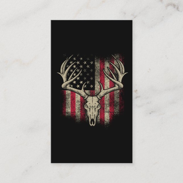 Cartão De Visita Deer Skull Hunter American Flag Deer Hunting EUA (Frente)