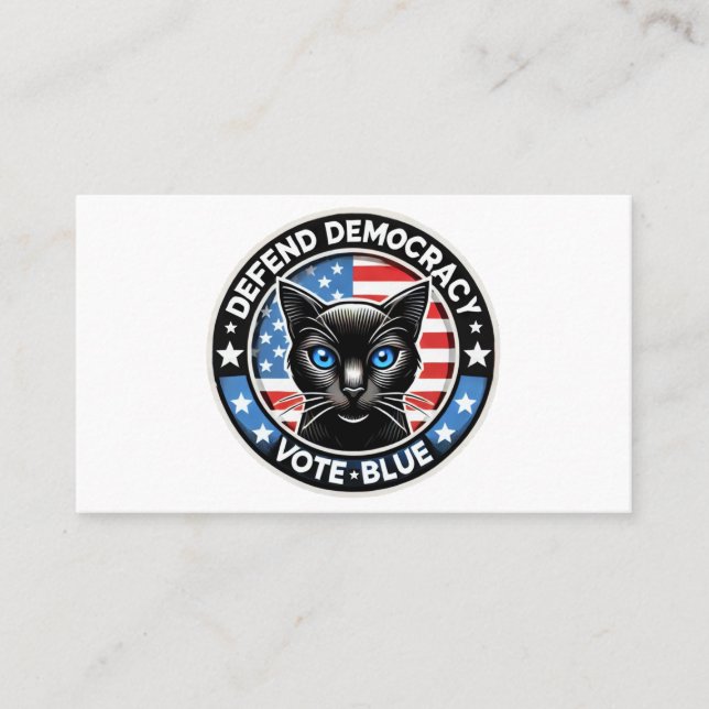 Cartão De Visita Defender a Democracia - Votar Azul - Gato Negro (Frente)