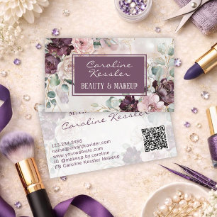 Cartão De Visita Delicado Design Floral Rosa Azul com Toque de Roxo