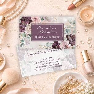 Cartão De Visita Delicado Rosa Bege Verde Floral Roxo