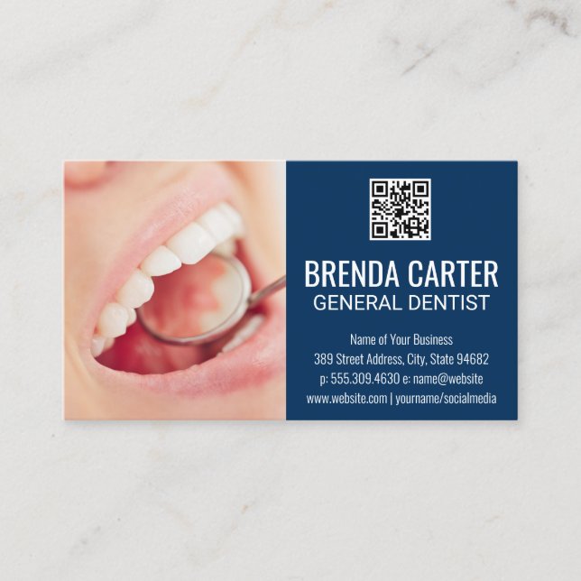 Cartão De Visita Dental Teeth Cleaning | QR Scan Code (Frente)