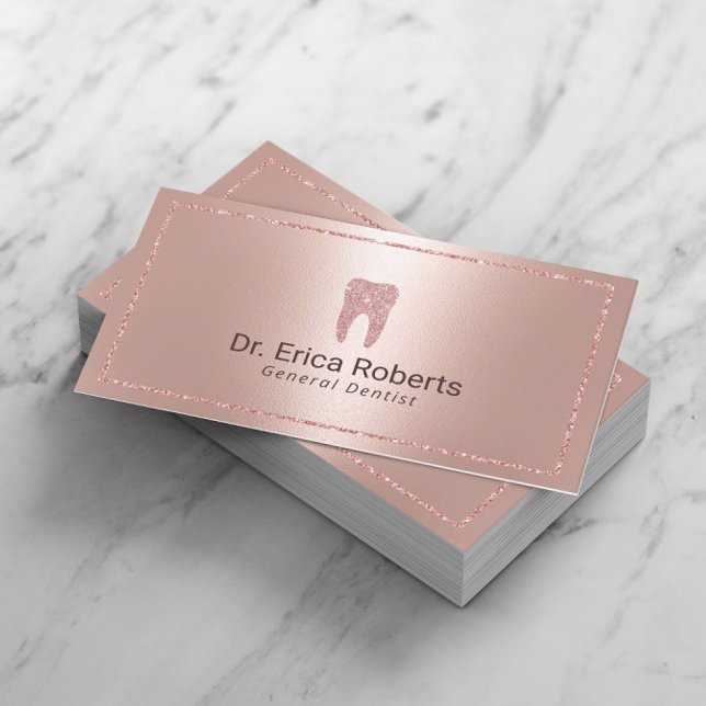 Cartão De Visita Dentist Modern Rosa Dourada - Escritório de Dentár (Criador carregado)