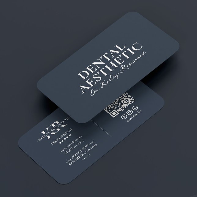 Cartão De Visita Dentista Cosmética Azul-Aestética Dental (Dental Aesthetic Charcoal Blue Cosmetic Dentist Business Card
)