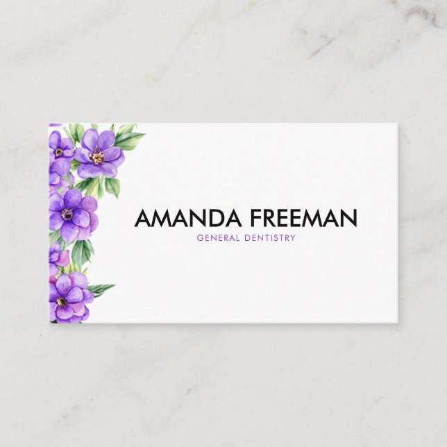 Cartão De Visita Dentista de Dentária do Quic Purple Flowers (Frente)