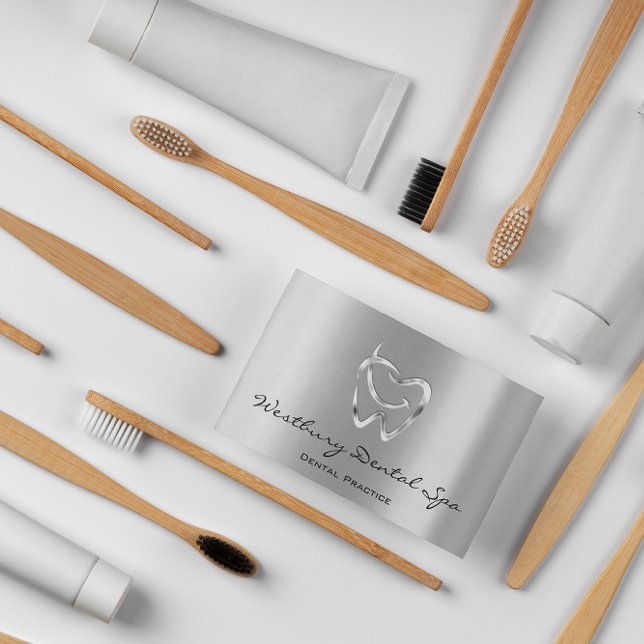 Cartão De Visita Dentista de saúde do Silver Studio Smile Logo Silv (Dental Studio Smile Logo Silver Health Dentist Business Card)