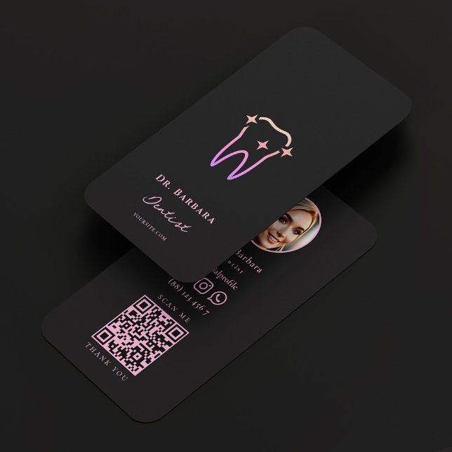 Cartão De Visita Dentista dentário anestésico, preto, rosa (Aesthetic Dental Clinic Dentist Black Pink Business Card
)