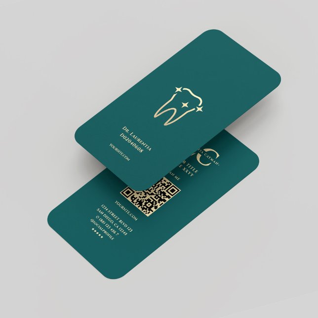 Cartão De Visita Dentista Dourado de Teal Escuro Moderno Monograma (Modern Monogram Dark Teal Gold Dentist Dental Business Card
)
