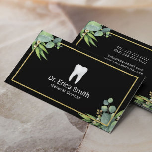 Cartão De Visita Dentista Dourado do quadro da folha elegante dos