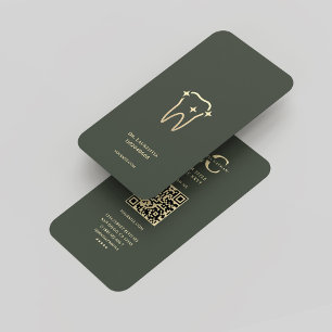 Cartão De Visita Dentista Dourado Verde Escuro Monograma Moderno